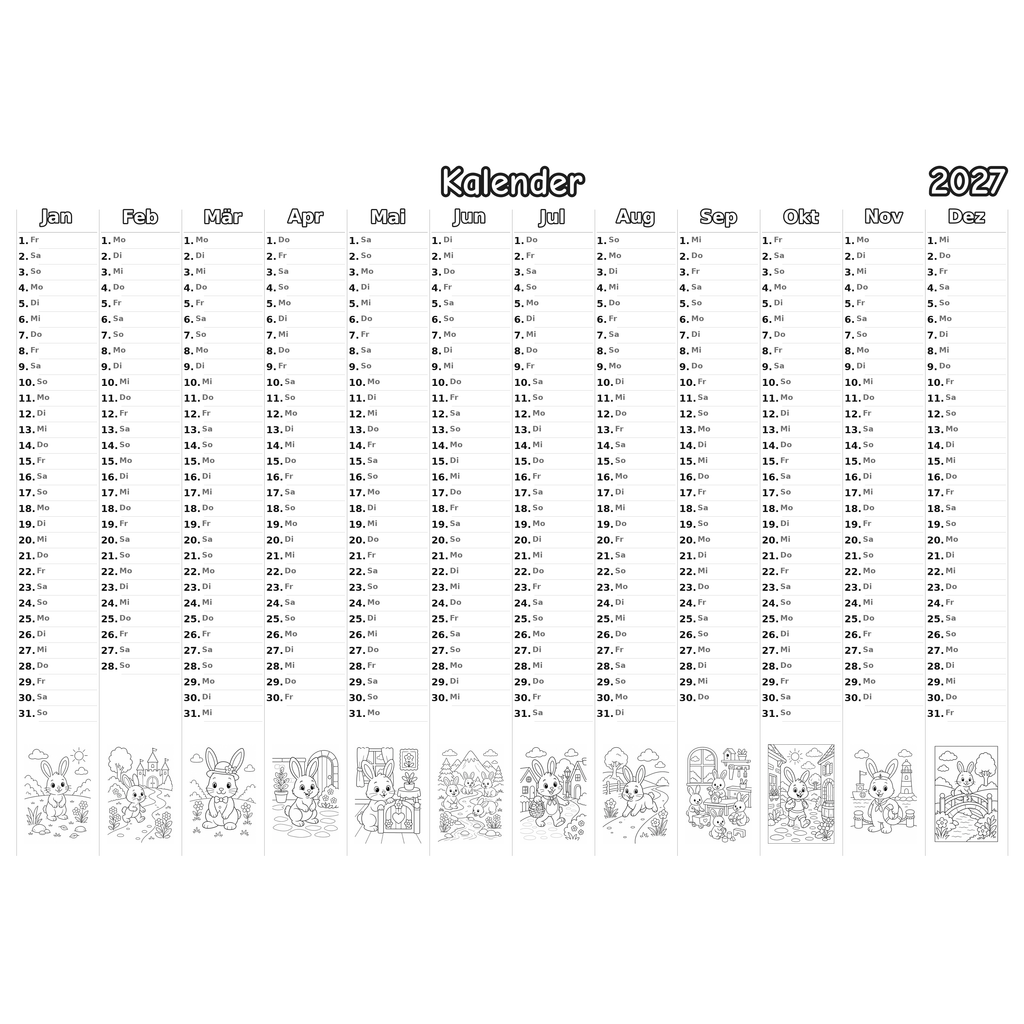 rabbit_low Kalender 2027 Ausmalen