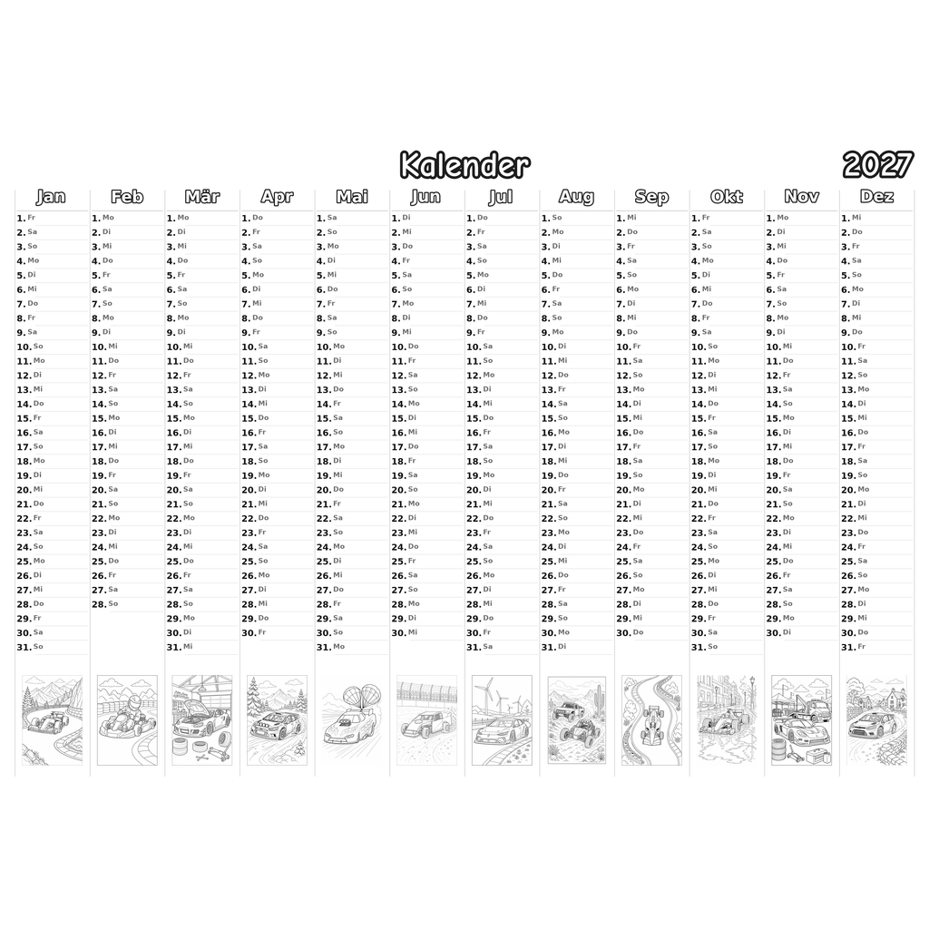 race_car_medium Kalender 2027 Ausmalen
