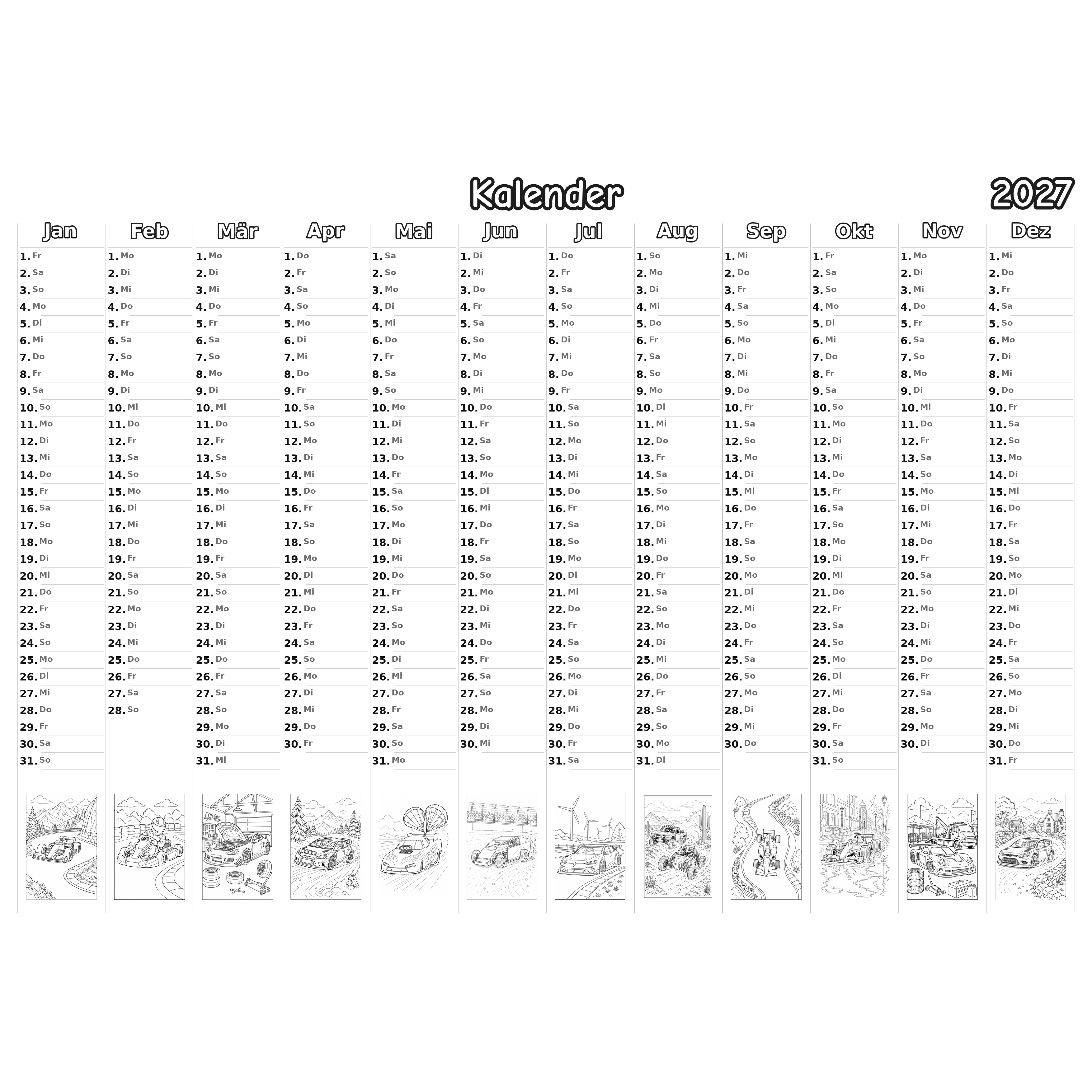 race_car_medium Kalender 2027 Ausmalen