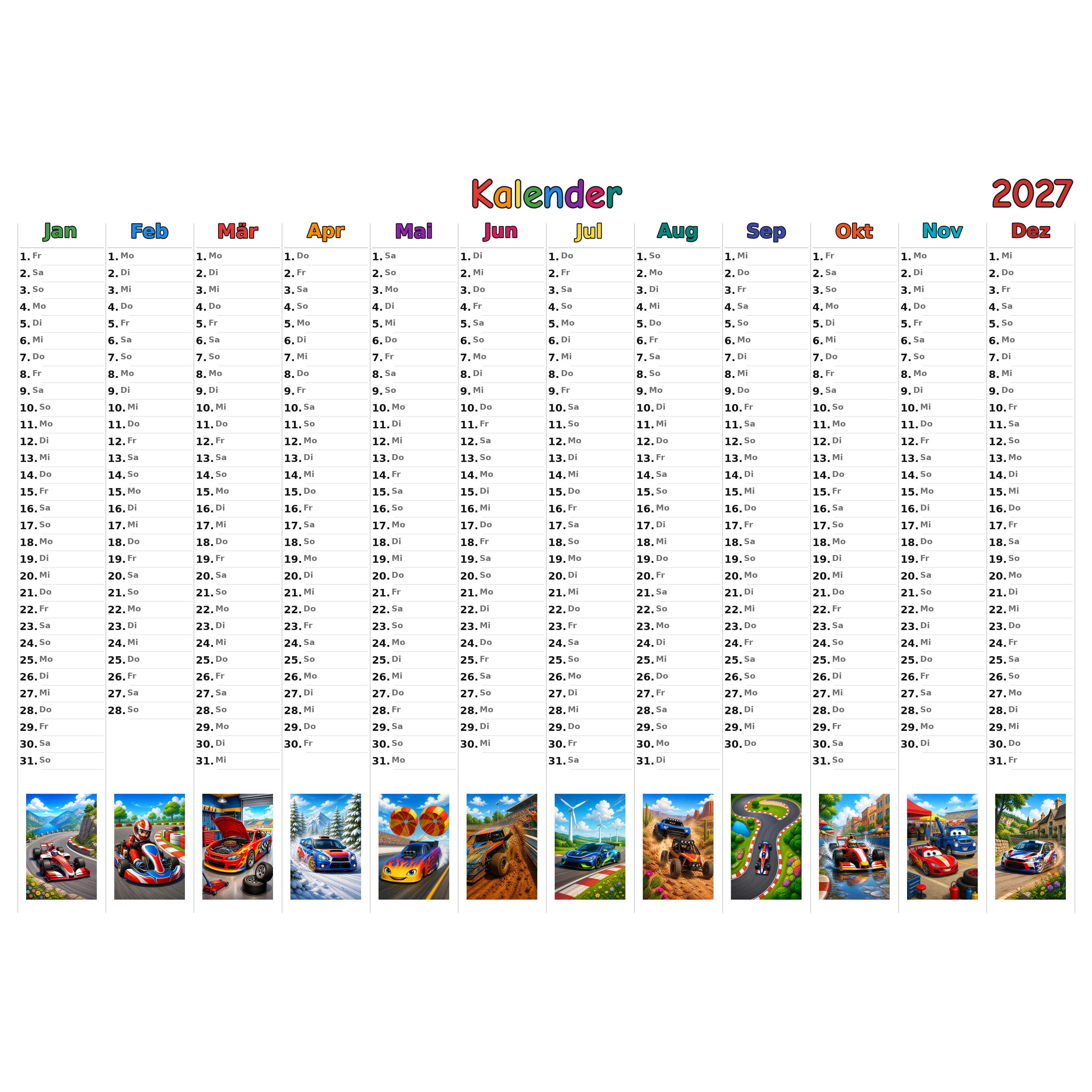 race_car_medium Kalender 2027 ausgemalt