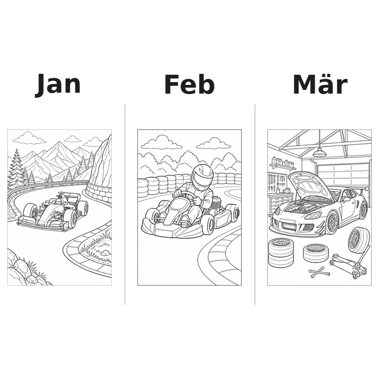 race_car_medium Kalender 2027 Motive Ausmalen 1