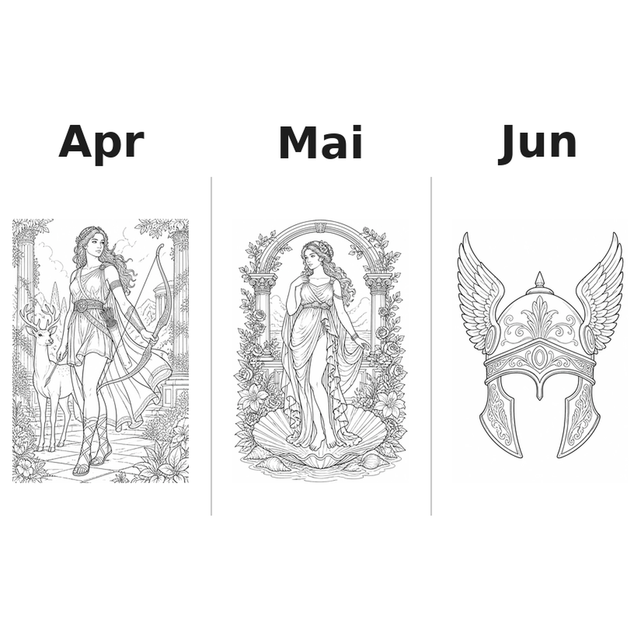 romangods Kalender 2027 Motive Ausmalen 2