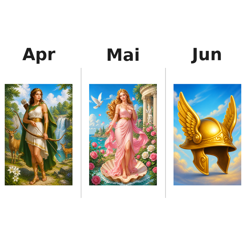 romangods Kalender 2027 Motive ausgemalt 2