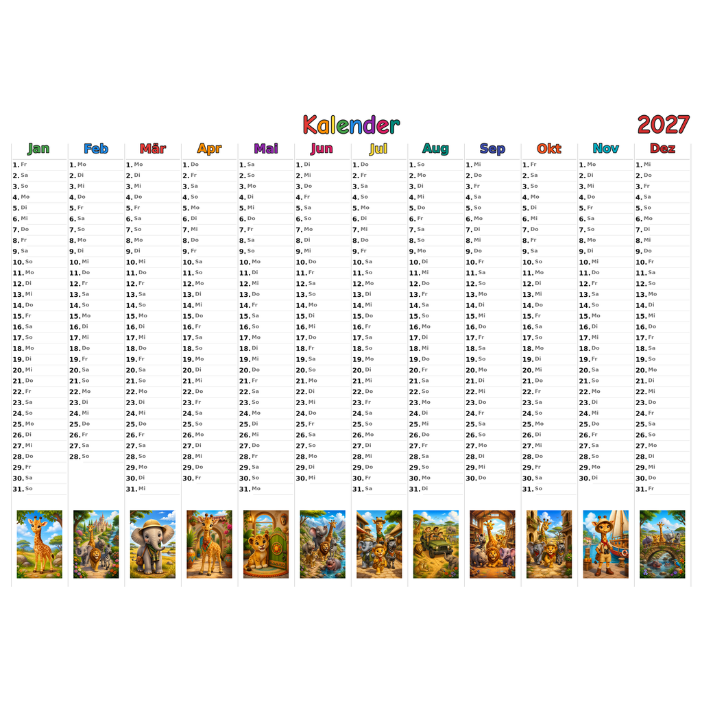 safari_animals Kalender 2027 ausgemalt