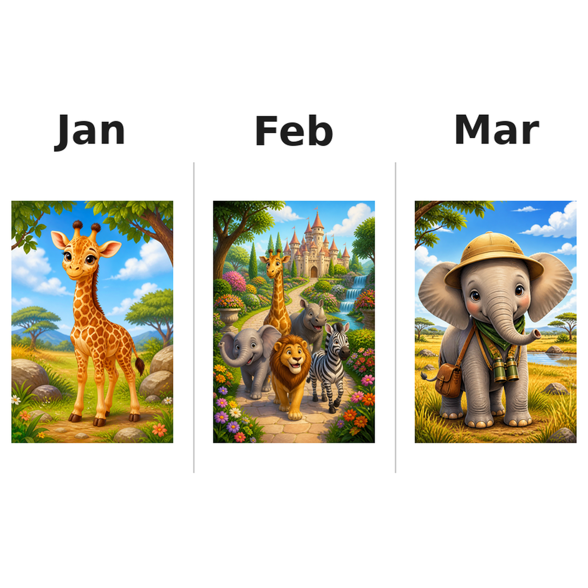 safari_animals Kalender 2027 Motive ausgemalt 1