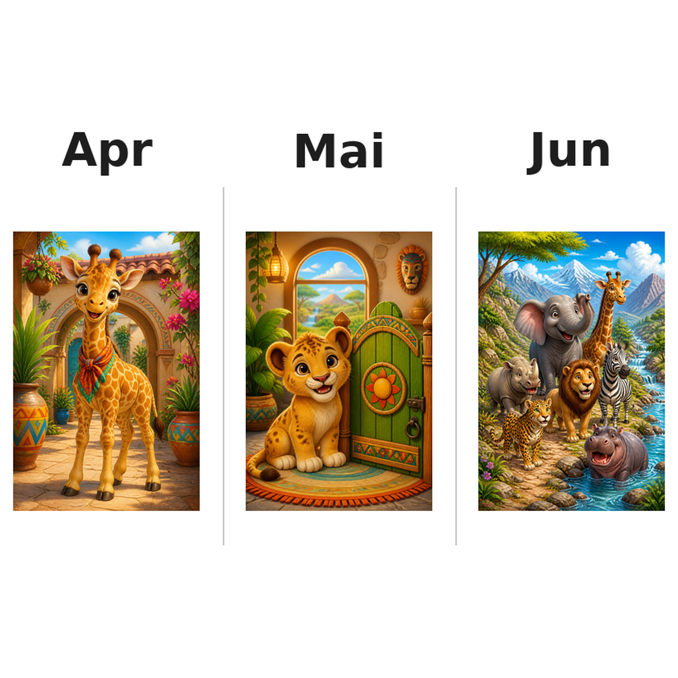 safari_animals Kalender 2027 Motive ausgemalt 2