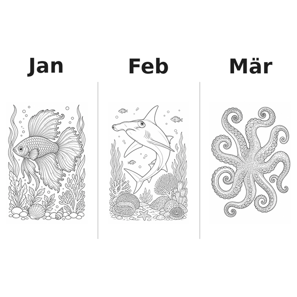 seaanimals Kalender 2027 Motive Ausmalen 1