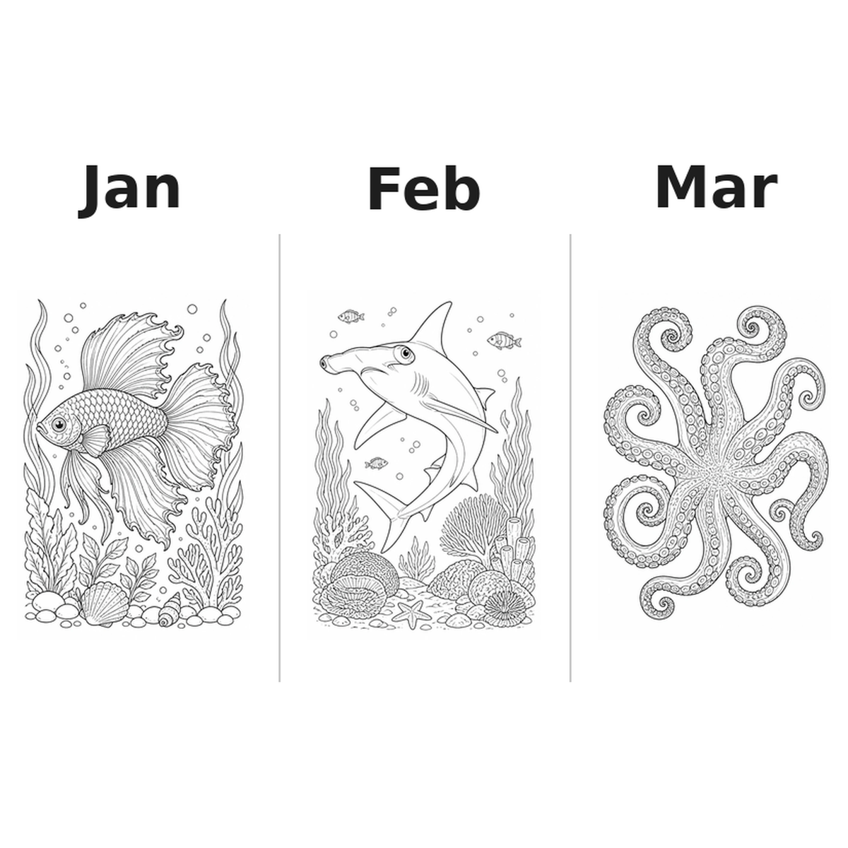seaanimals Kalender 2027 Motive Ausmalen 1