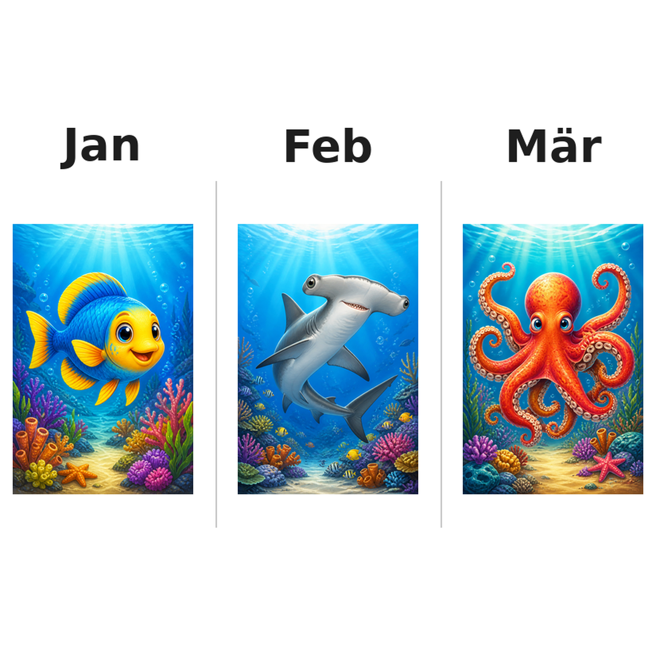 seaanimals Kalender 2027 Motive ausgemalt 1