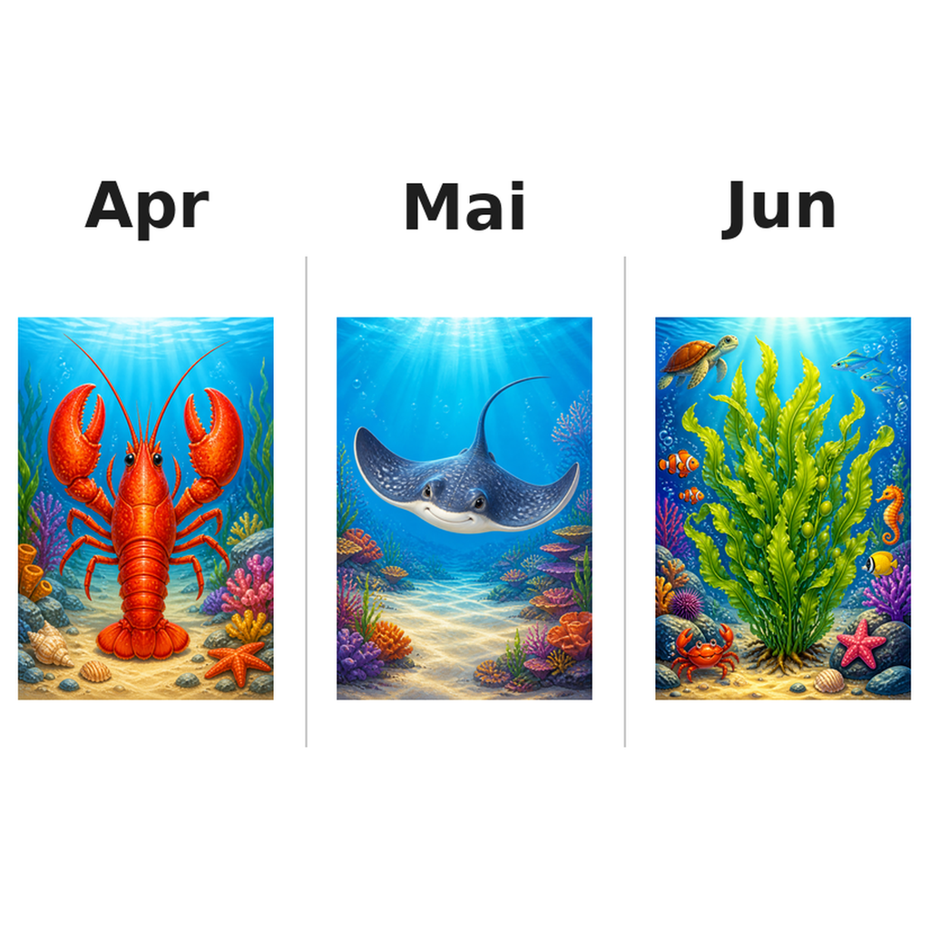 seaanimals Kalender 2027 Motive ausgemalt 2