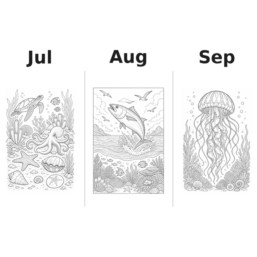 seaanimals Kalender 2027 Motive Ausmalen 3