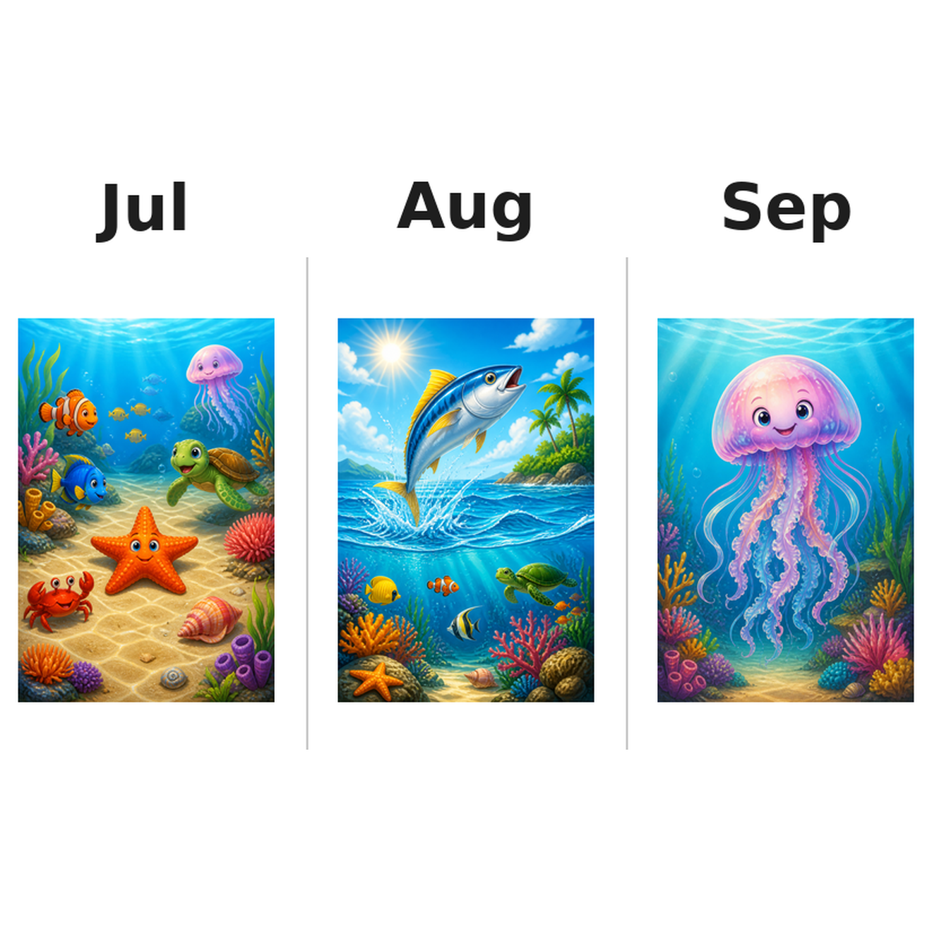 seaanimals Kalender 2027 Motive ausgemalt 3