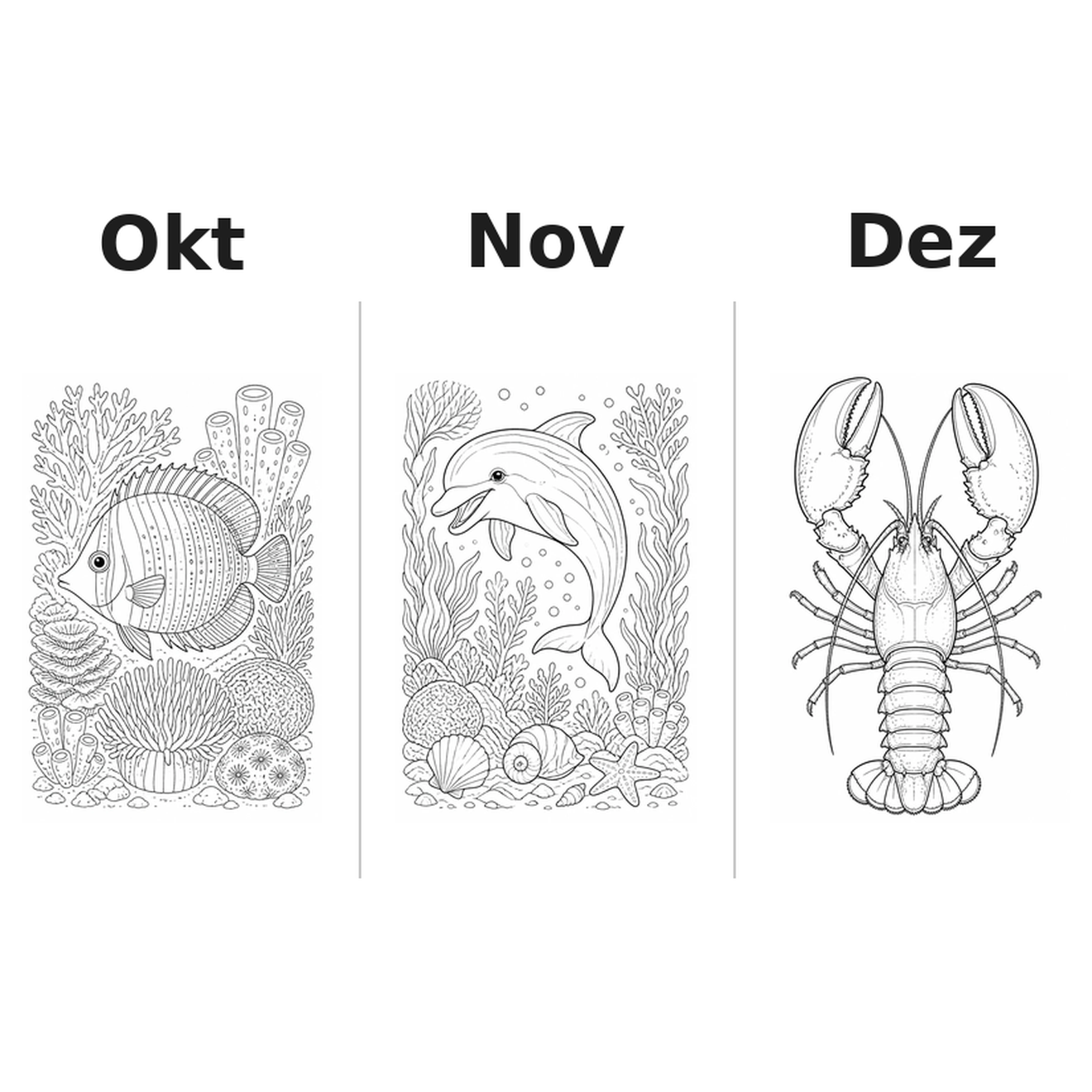 seaanimals Kalender 2027 Motive Ausmalen 4