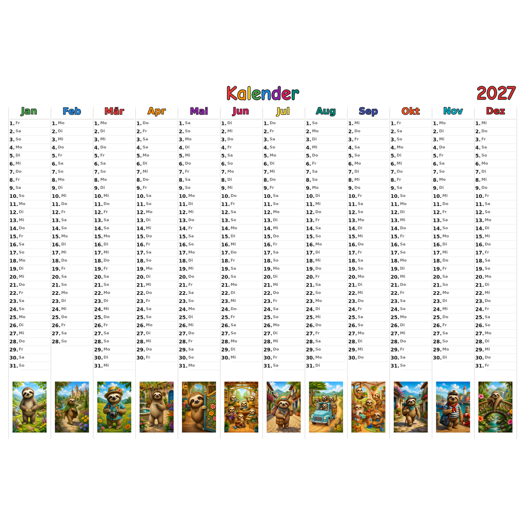 sloths_low Kalender 2027 ausgemalt