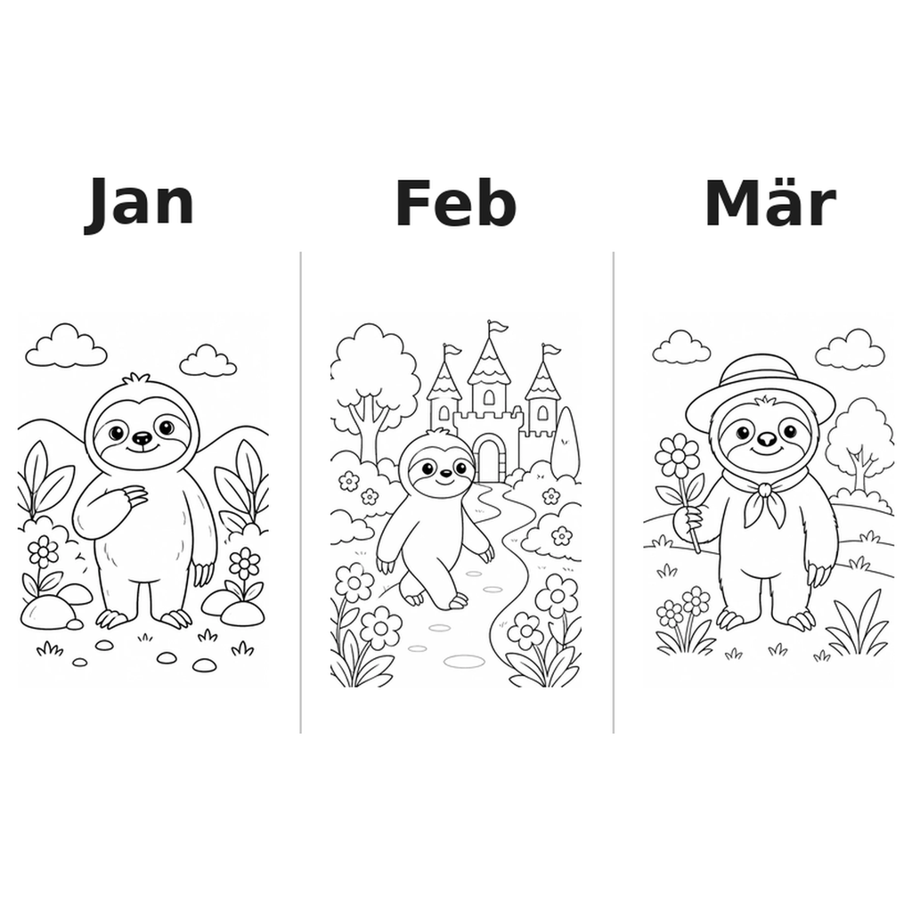 sloths_low Kalender 2027 Motive Ausmalen 1