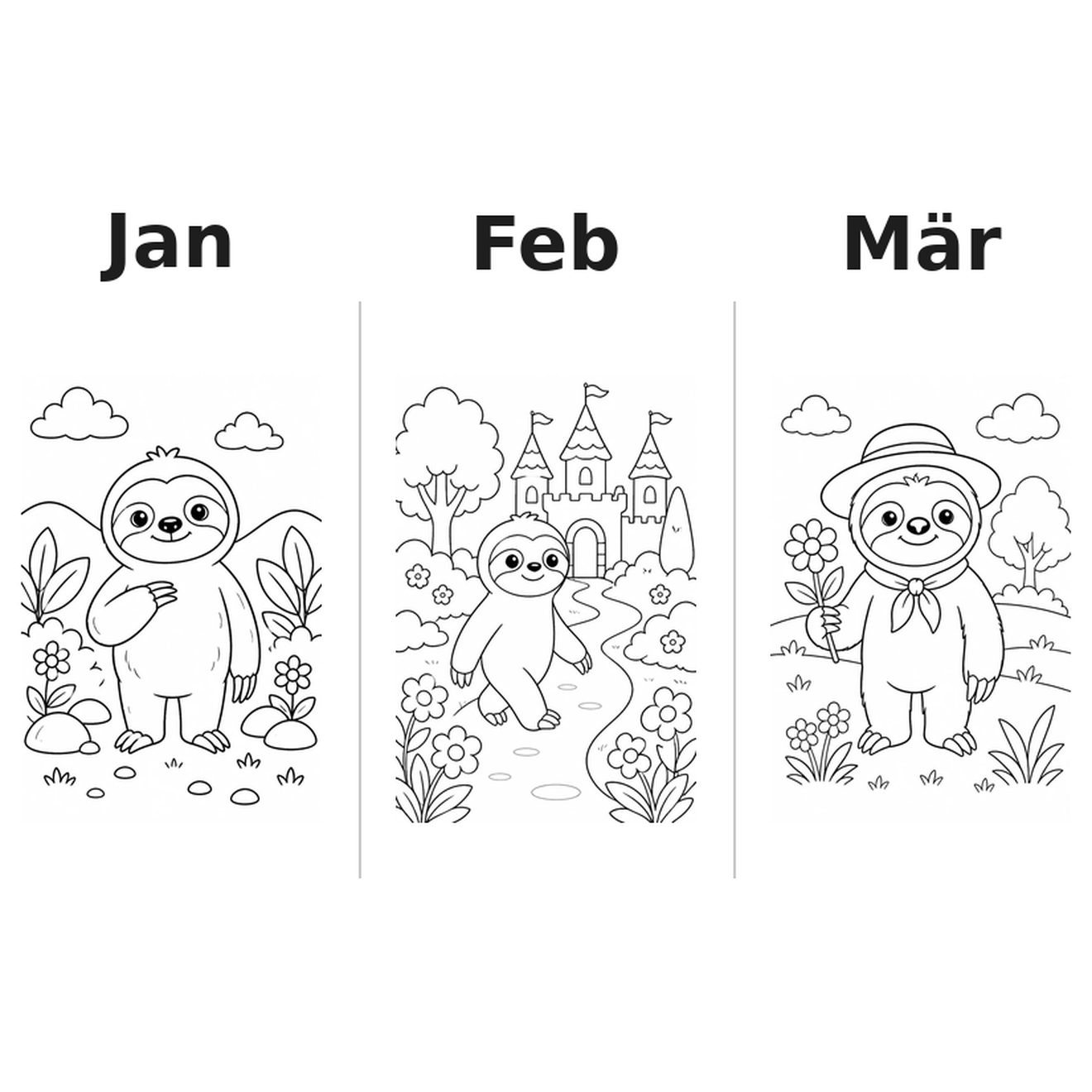 sloths_low Kalender 2027 Motive Ausmalen 1