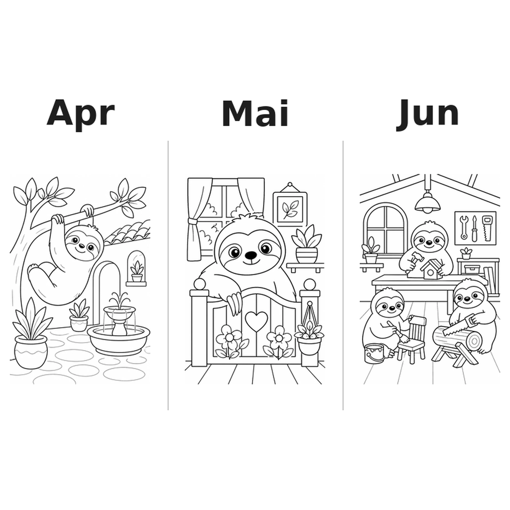 sloths_low Kalender 2027 Motive Ausmalen 2