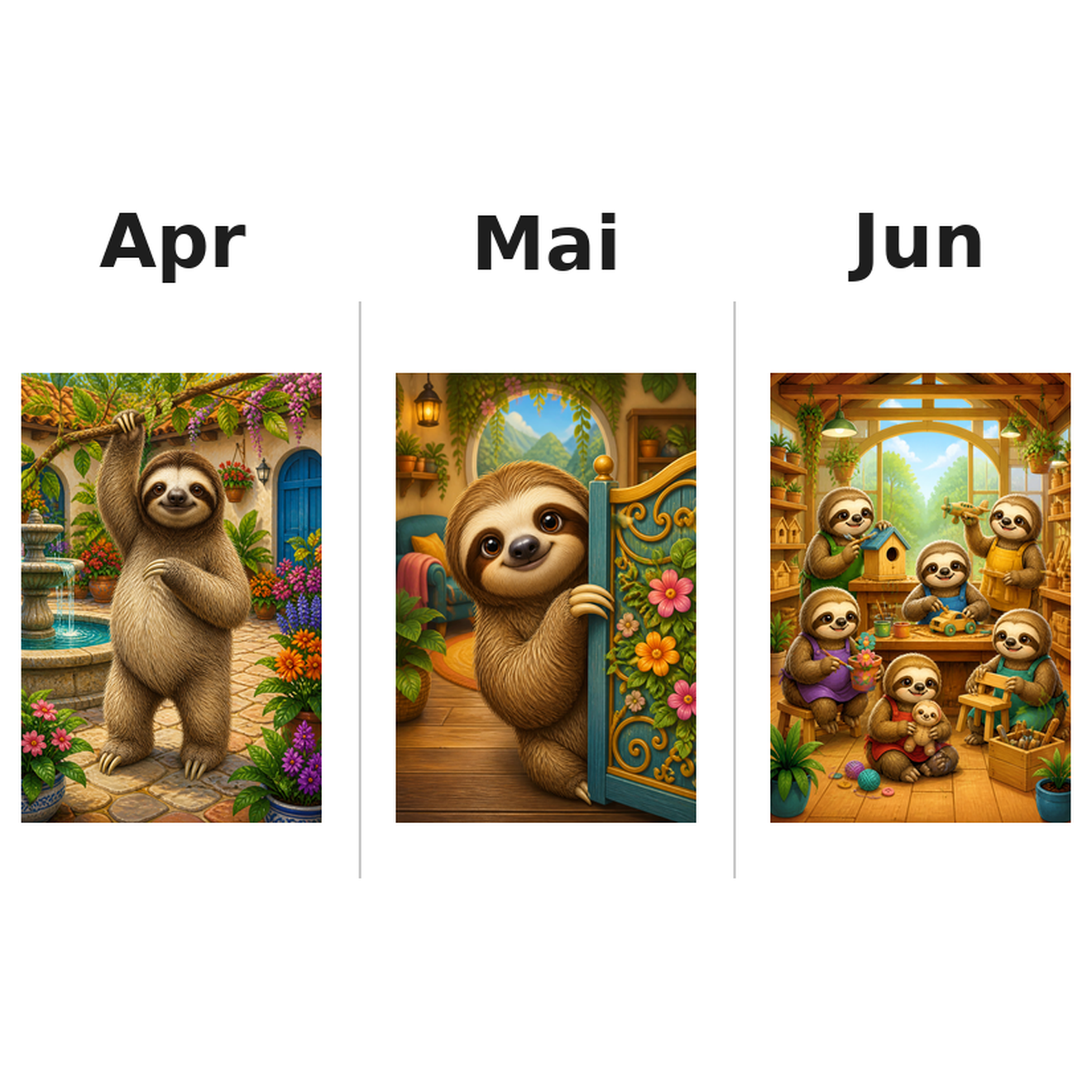 sloths_low Kalender 2027 Motive ausgemalt 2