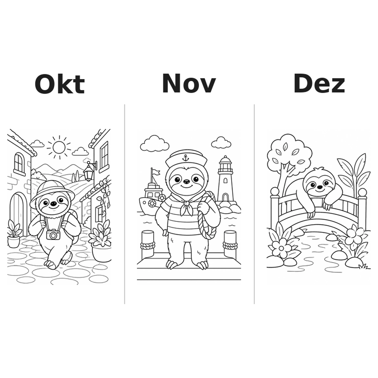 sloths_low Kalender 2027 Motive Ausmalen 4