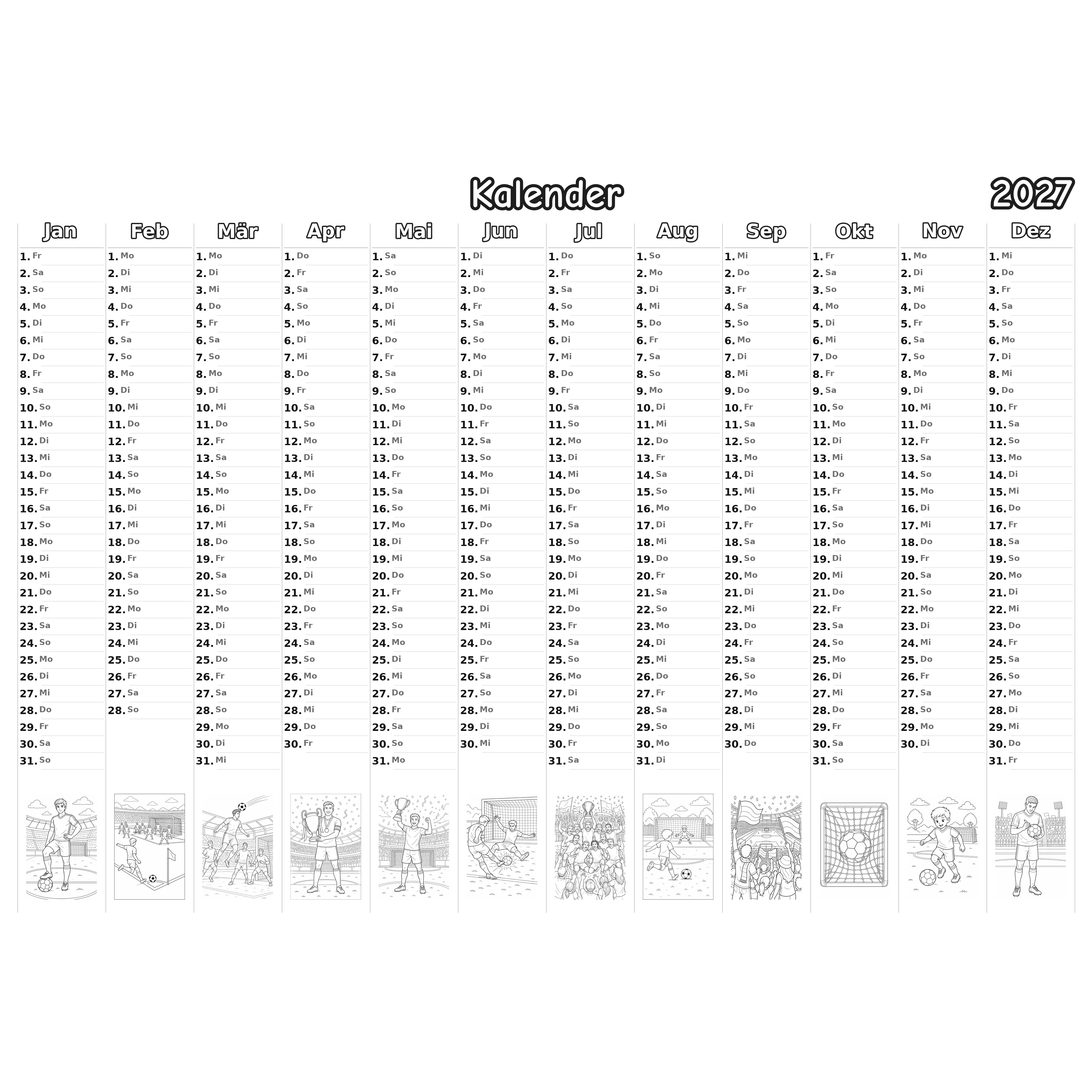 soccer Kalender 2027 Ausmalen