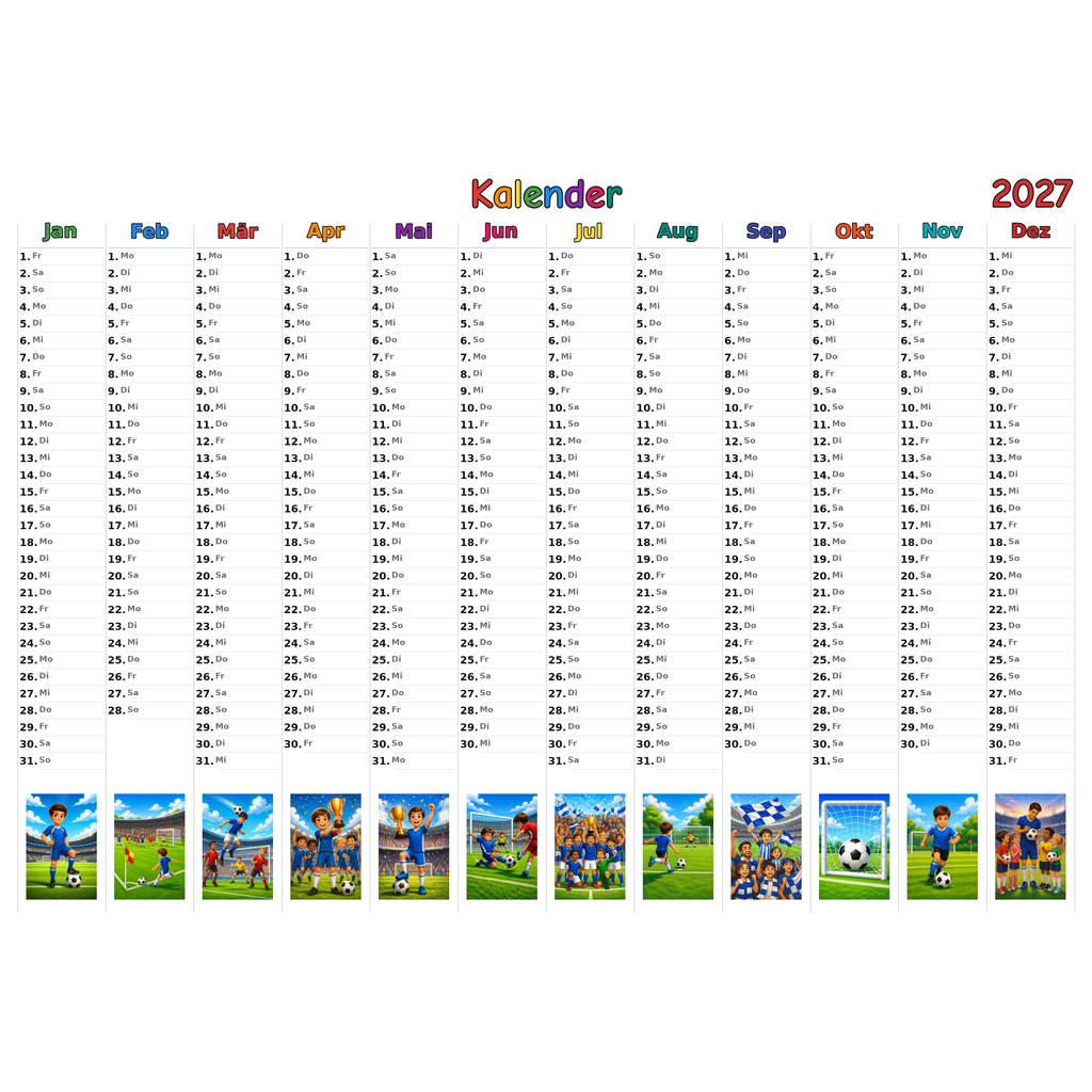 soccer Kalender 2027 ausgemalt