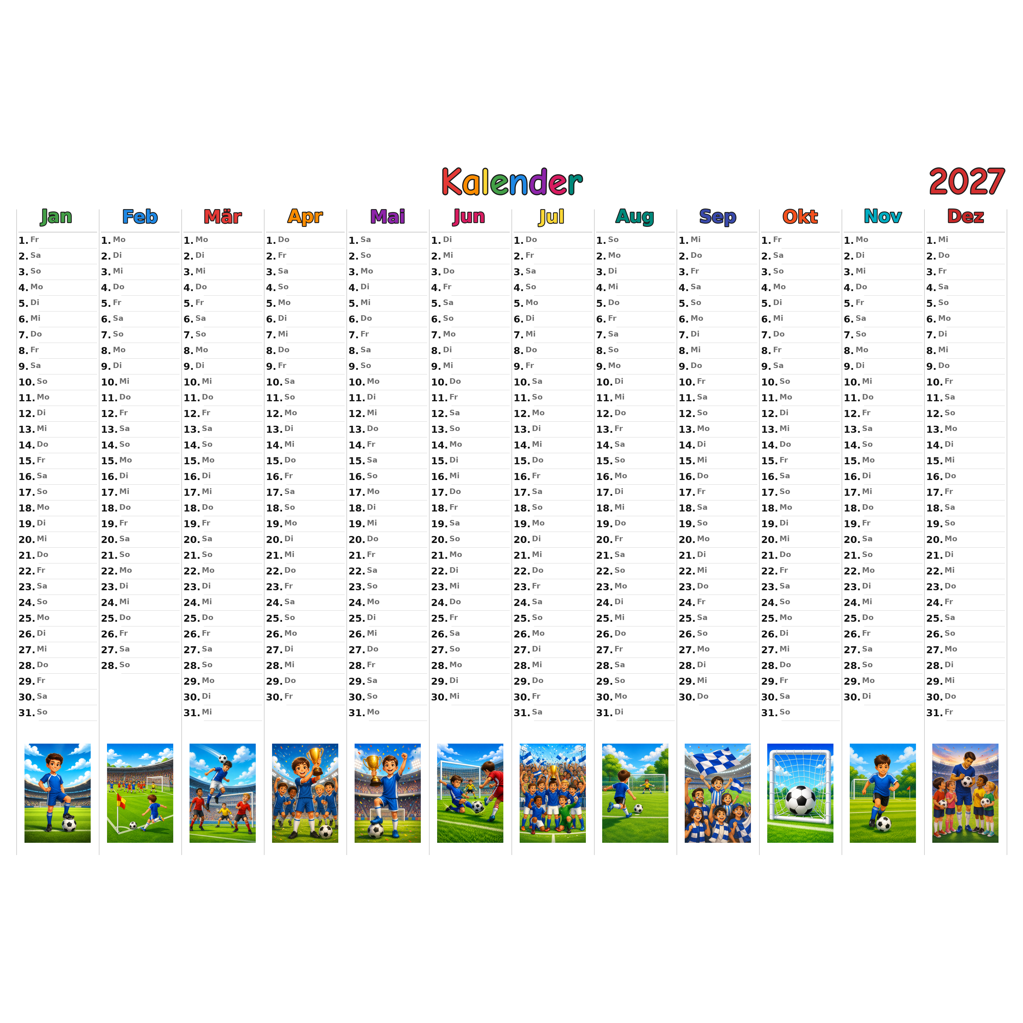 soccer Kalender 2027 ausgemalt