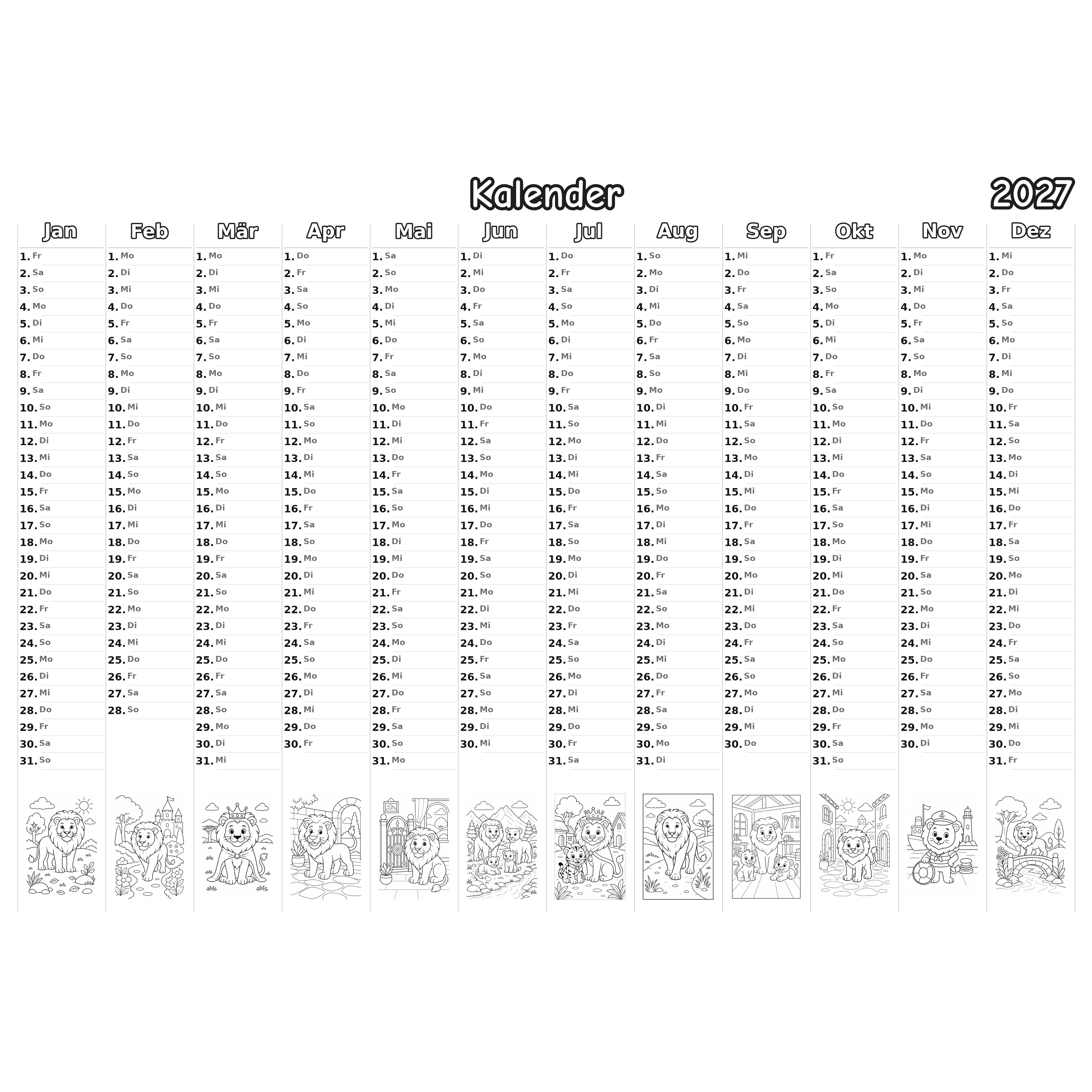 tigers_lions_low Kalender 2027 Ausmalen