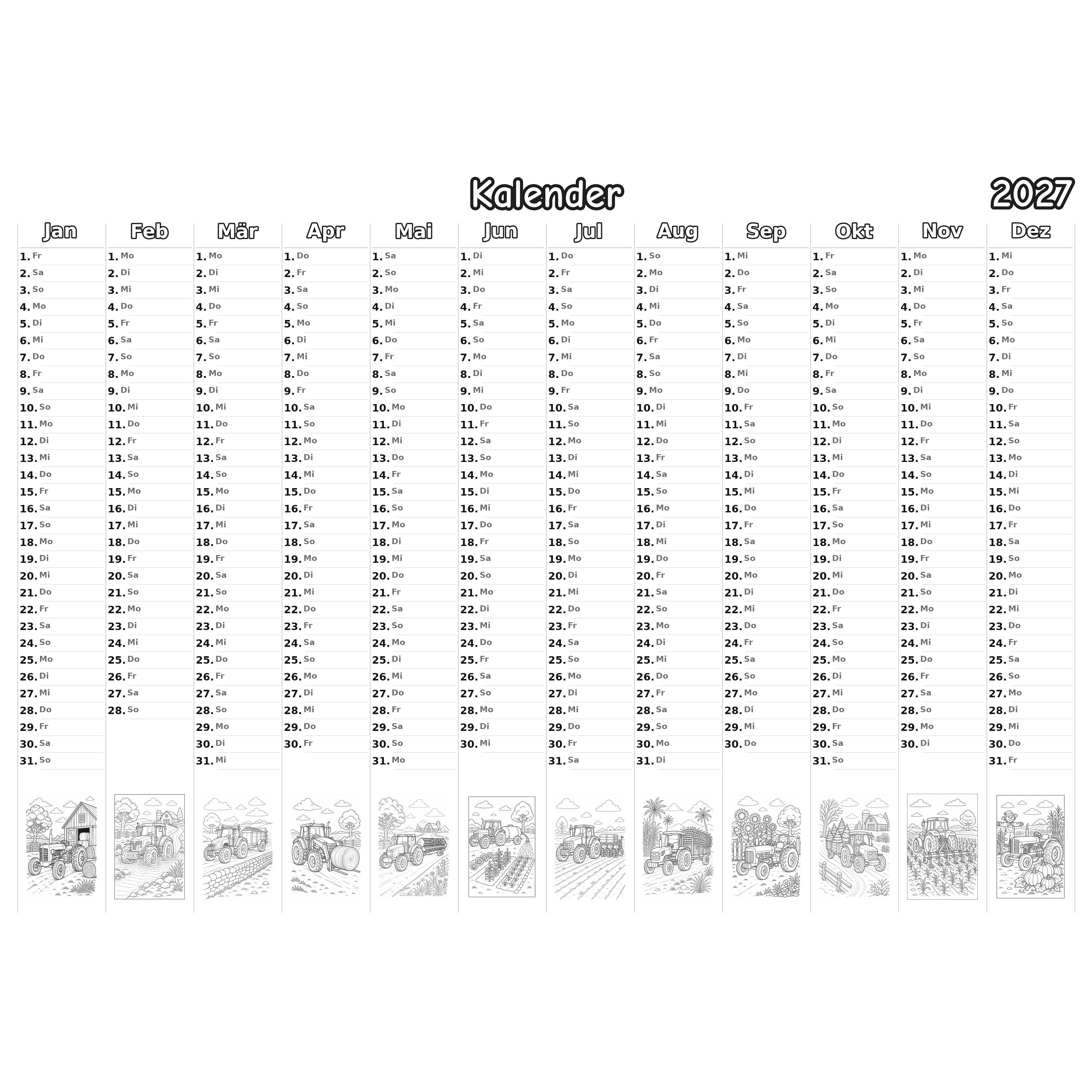 tractors_medium Kalender 2027 Ausmalen