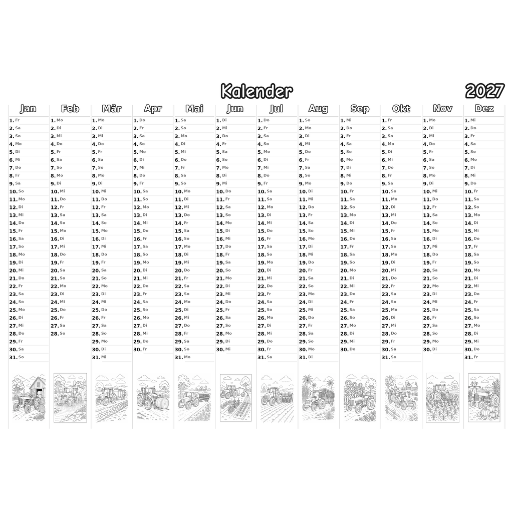 tractors_medium Kalender 2027 Ausmalen