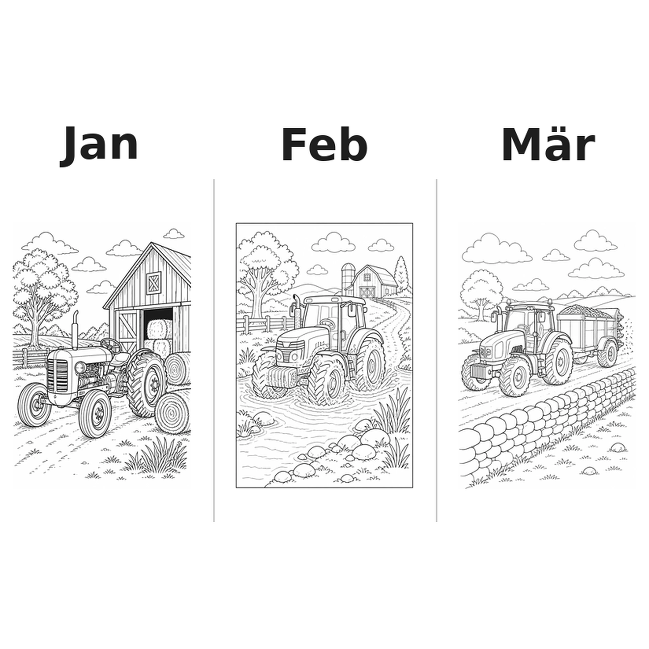 tractors_medium Kalender 2027 Motive Ausmalen 1