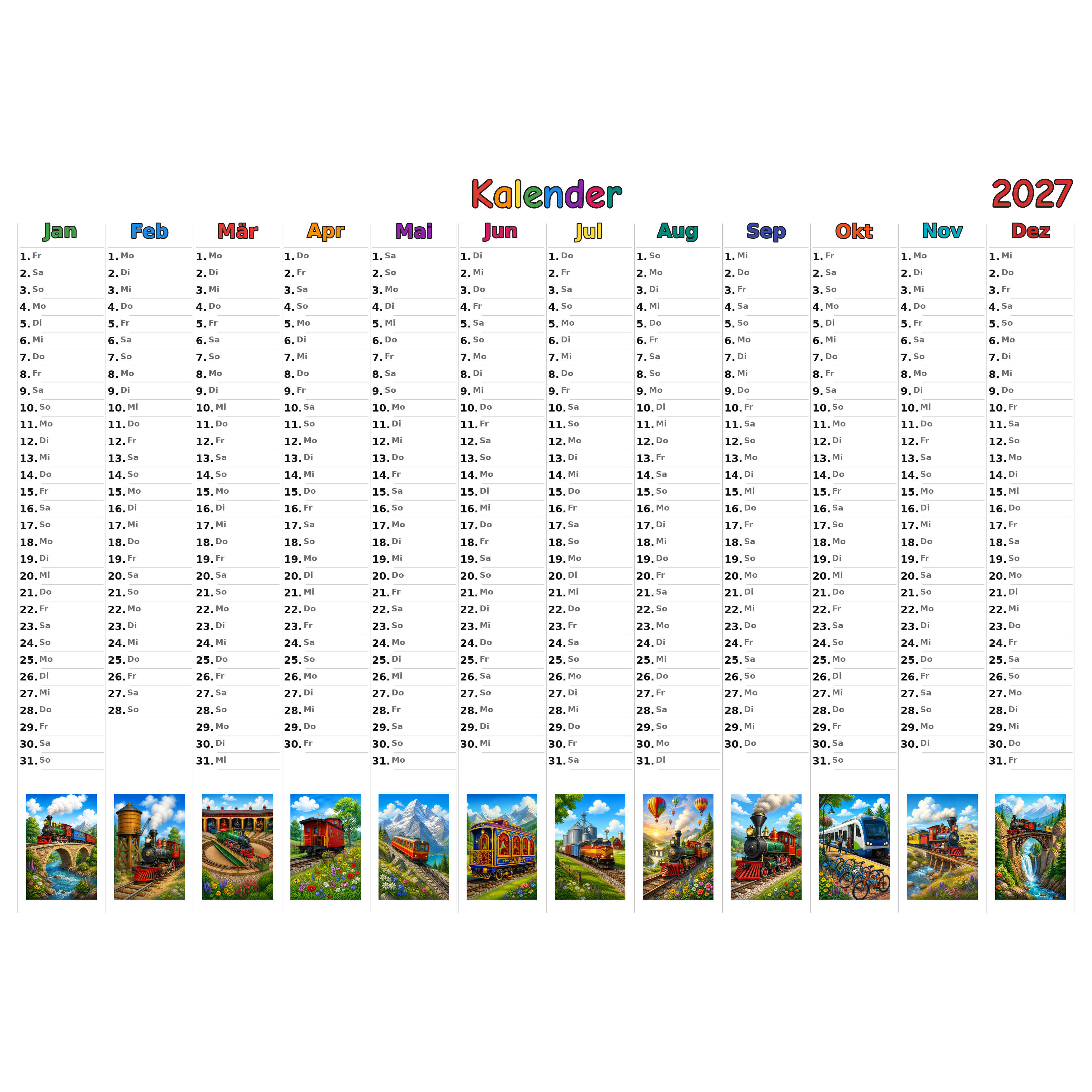 trains_medium Kalender 2027 ausgemalt