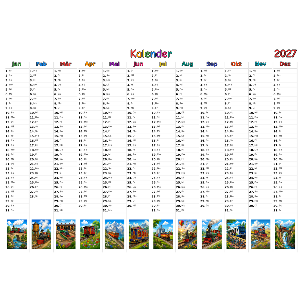 trains_medium Kalender 2027 ausgemalt