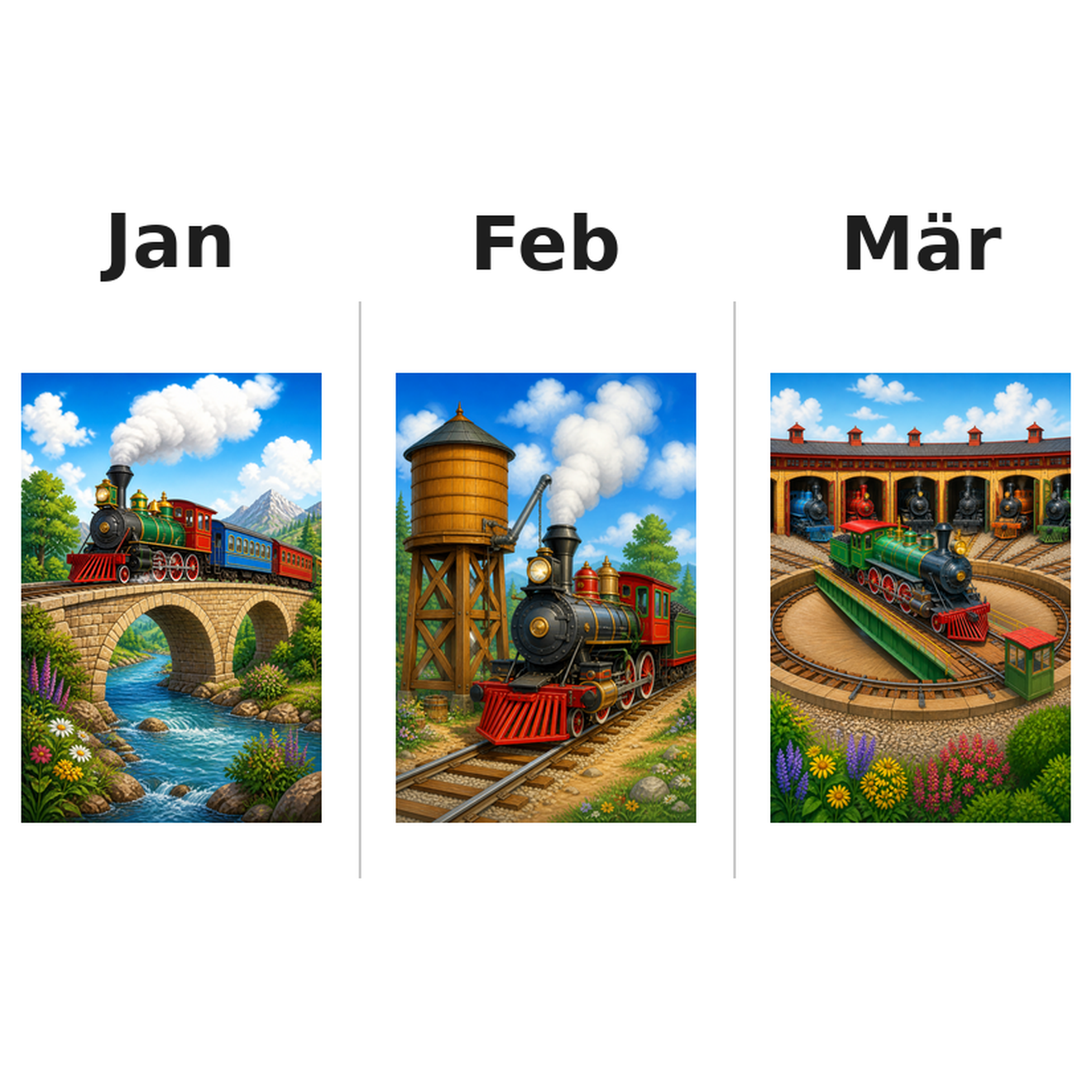 trains_medium Kalender 2027 Motive ausgemalt 1
