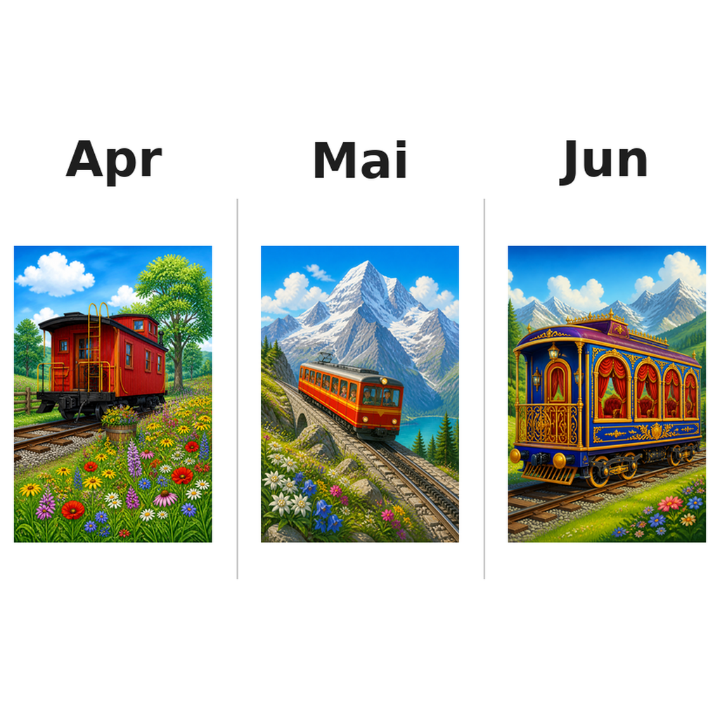 trains_medium Kalender 2027 Motive ausgemalt 2