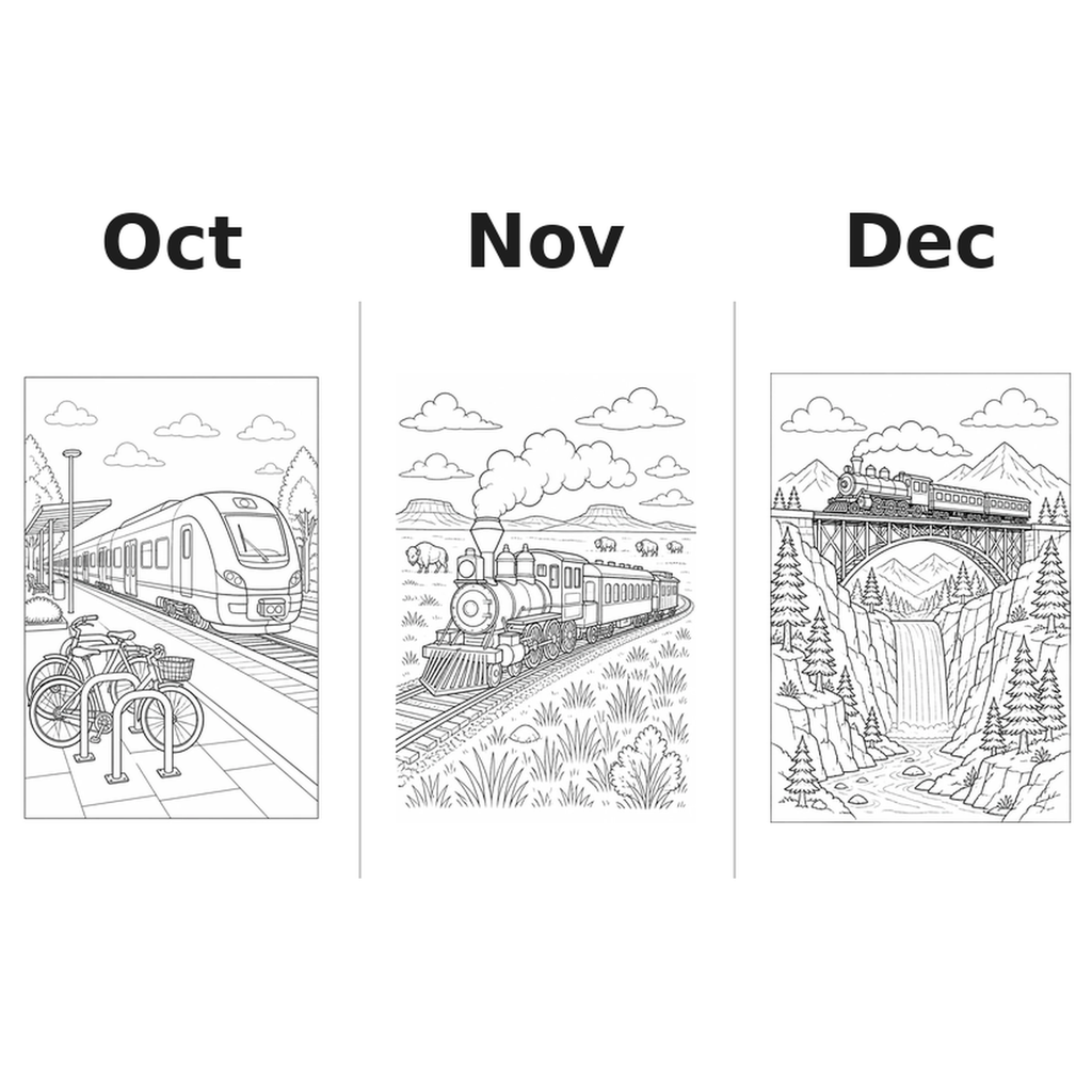 trains_medium Kalender 2027 Motive Ausmalen 4