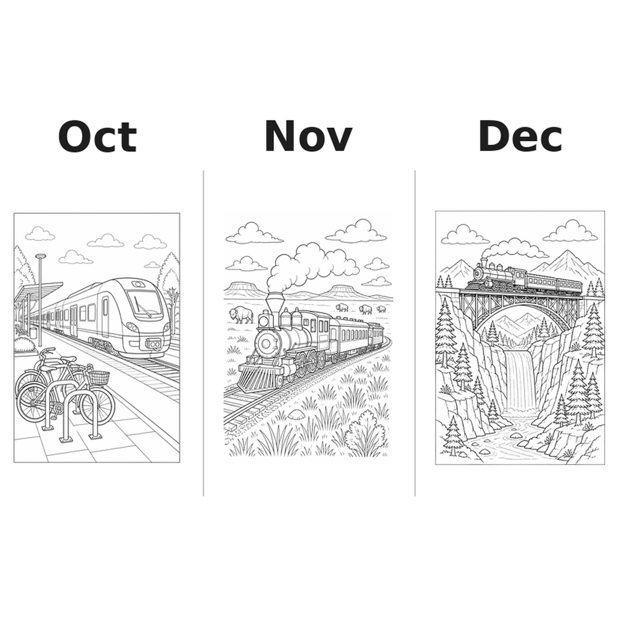 trains_medium Kalender 2027 Motive Ausmalen 4