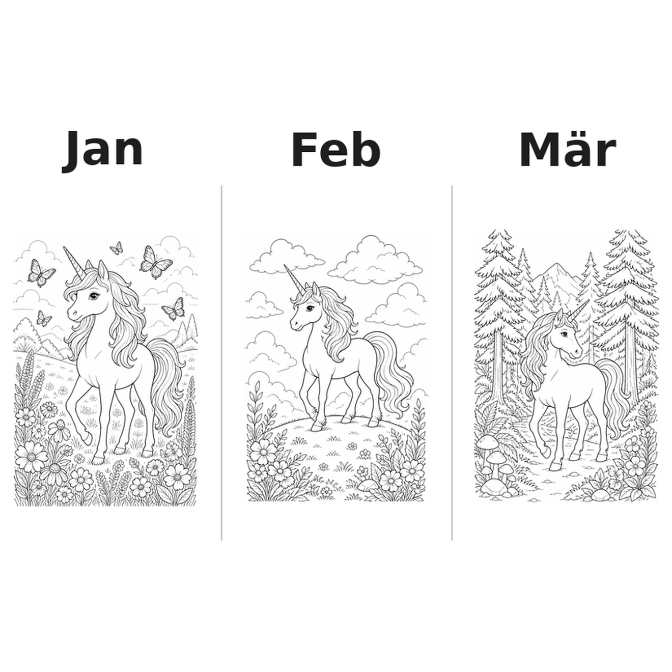 unicorns Kalender 2027 Motive Ausmalen 1