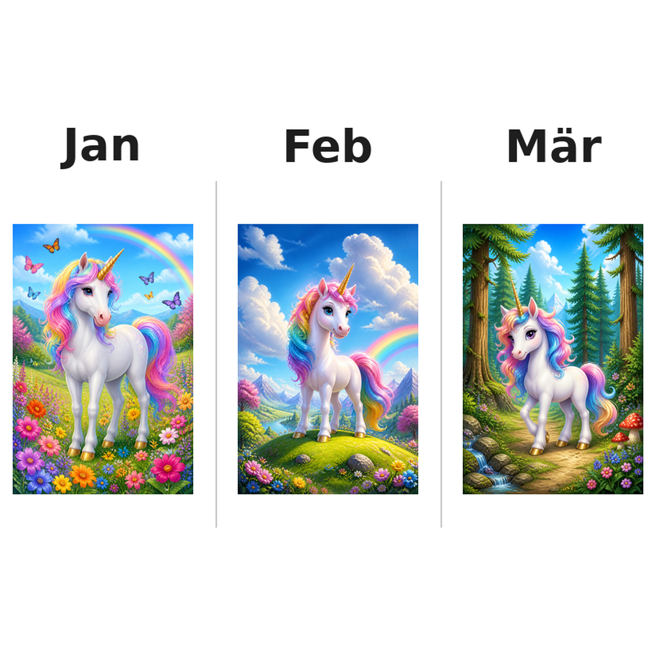 unicorns Kalender 2027 Motive ausgemalt 1