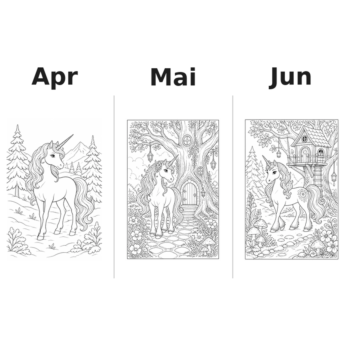 unicorns Kalender 2027 Motive Ausmalen 2
