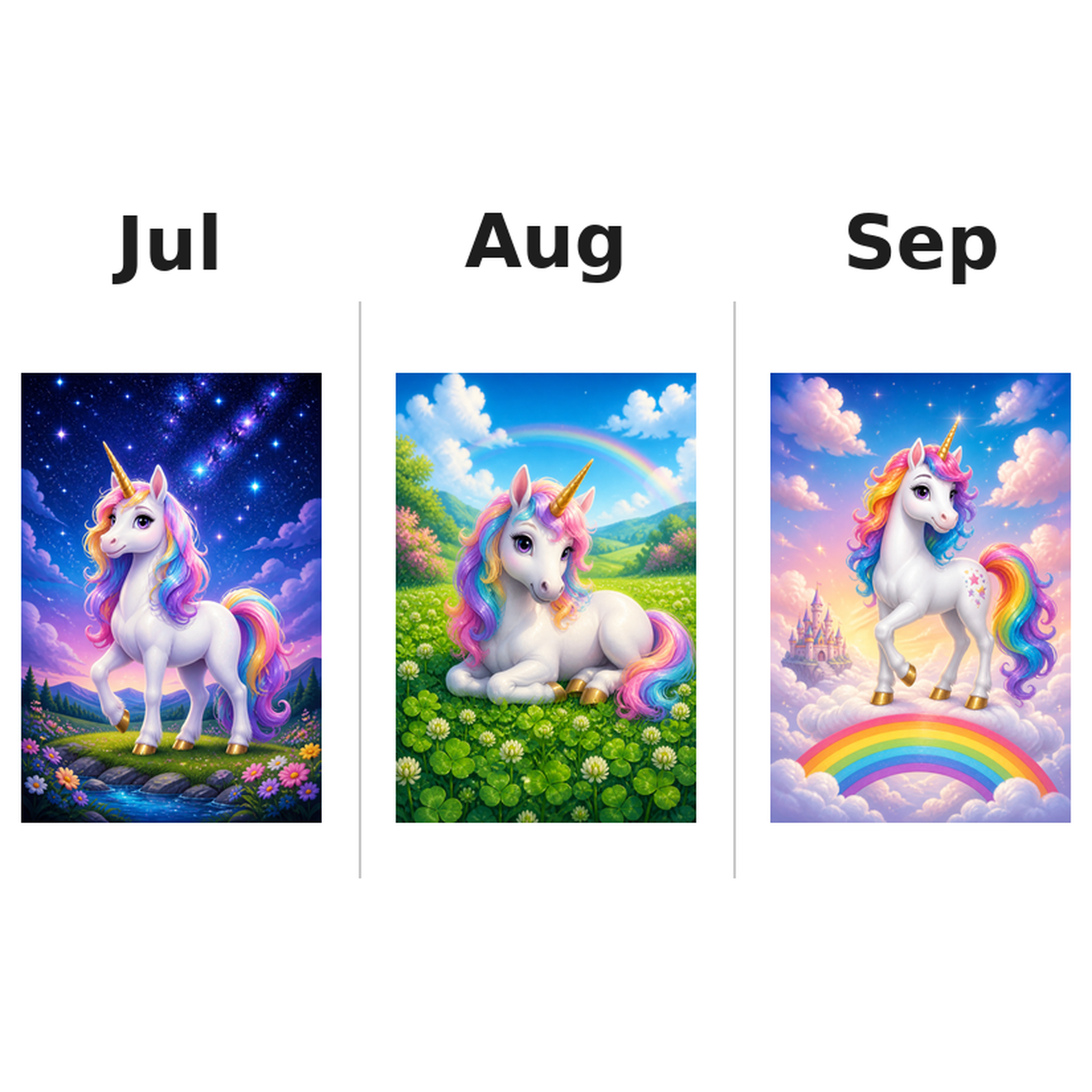 unicorns Kalender 2027 Motive ausgemalt 3