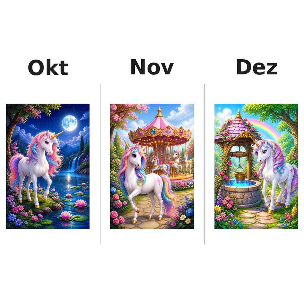 unicorns Kalender 2027 Motive ausgemalt 4