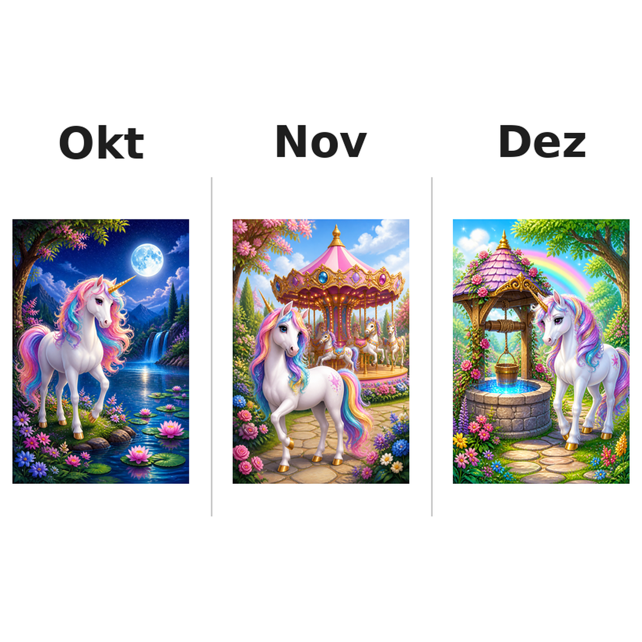 unicorns Kalender 2027 Motive ausgemalt 4