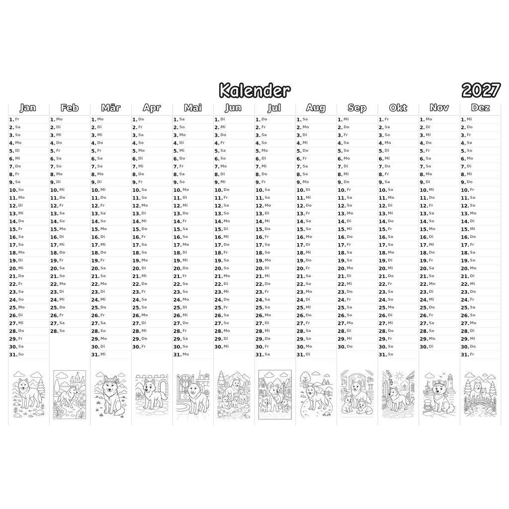wolves_low Kalender 2027 Ausmalen