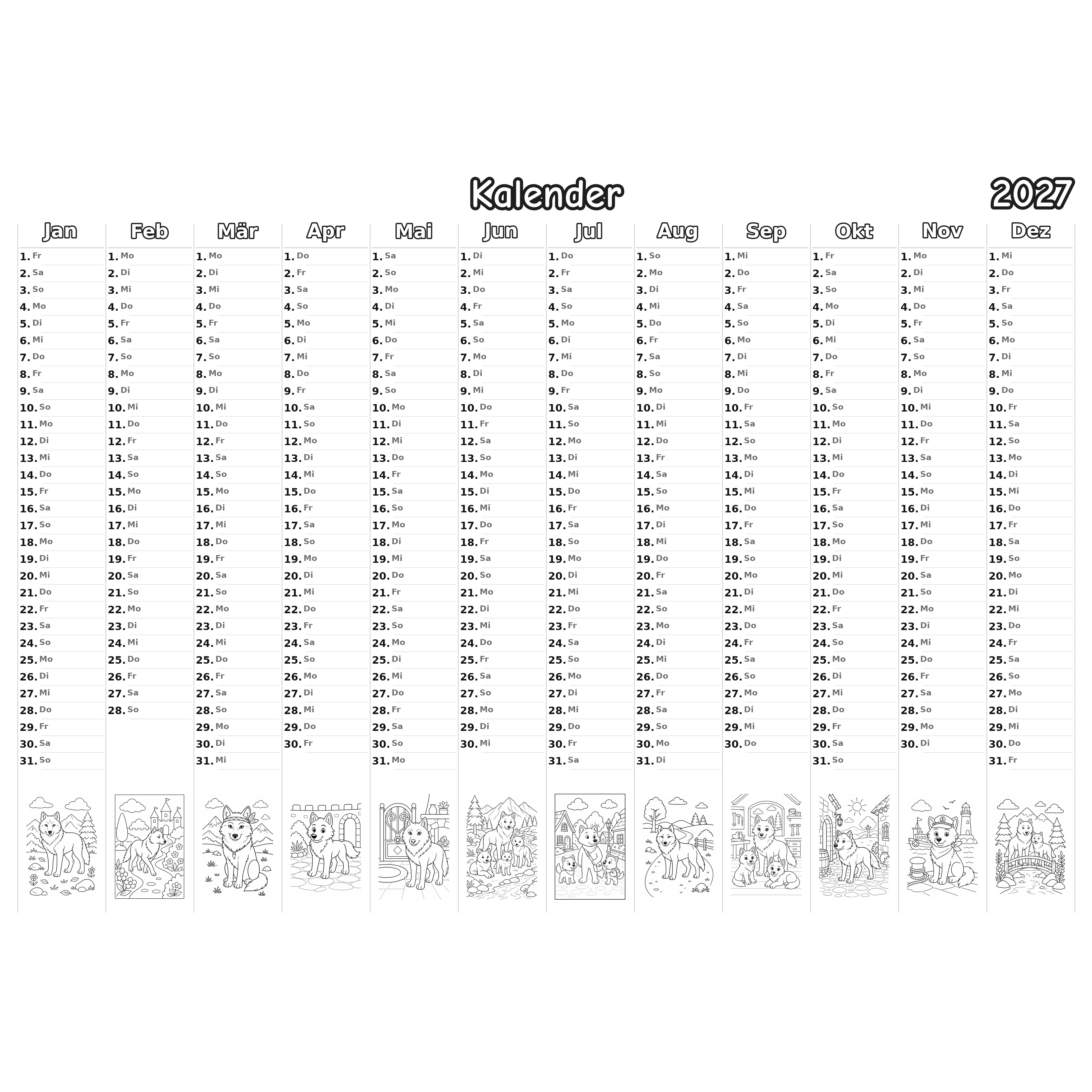 wolves_low Kalender 2027 Ausmalen