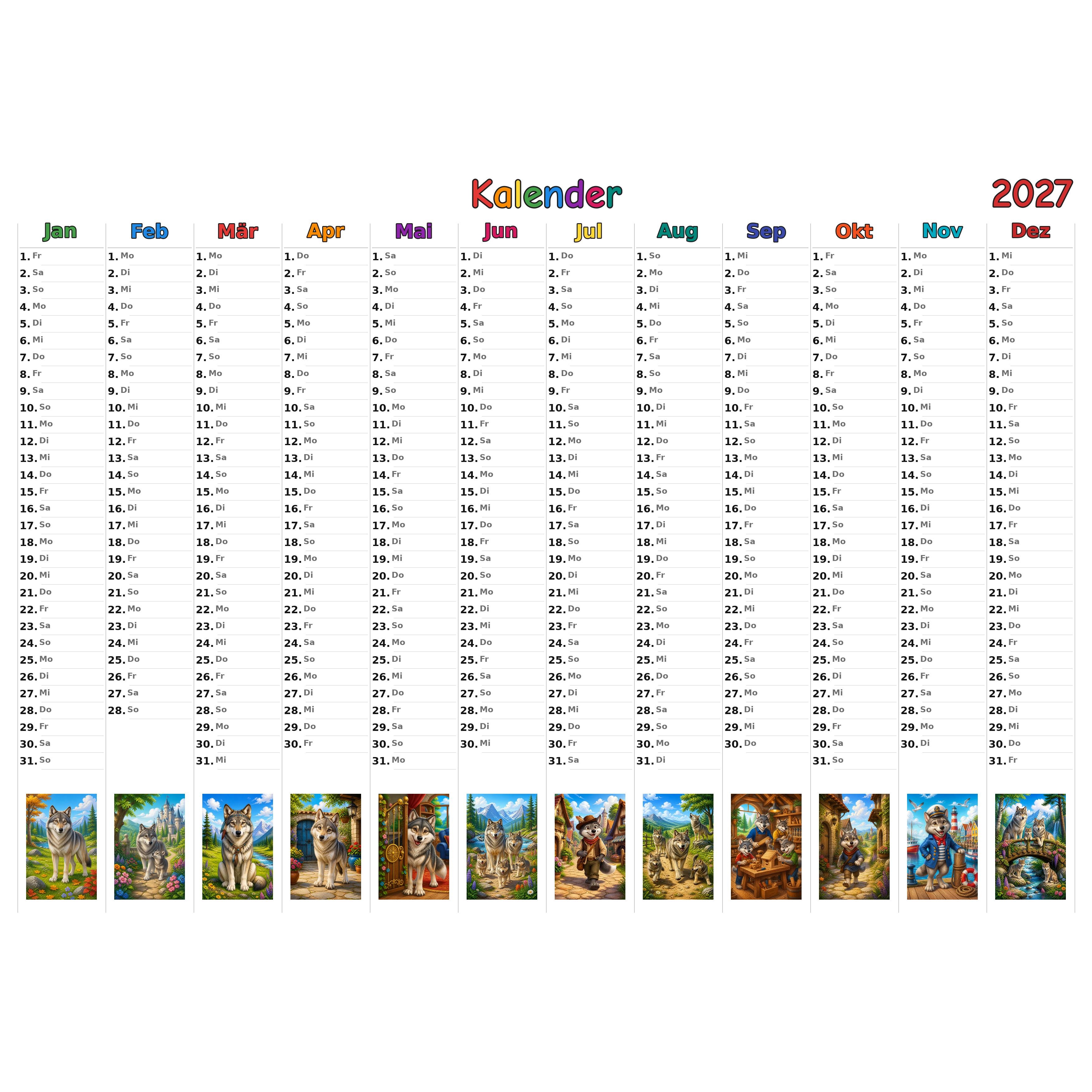 wolves_low Kalender 2027 ausgemalt