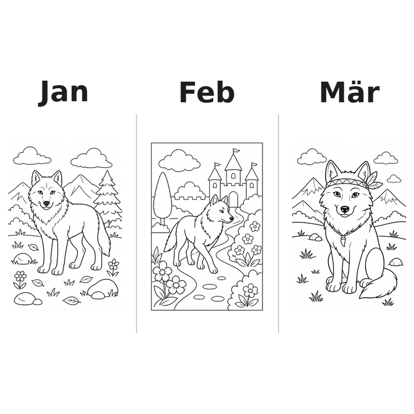 wolves_low Kalender 2027 Motive Ausmalen 1