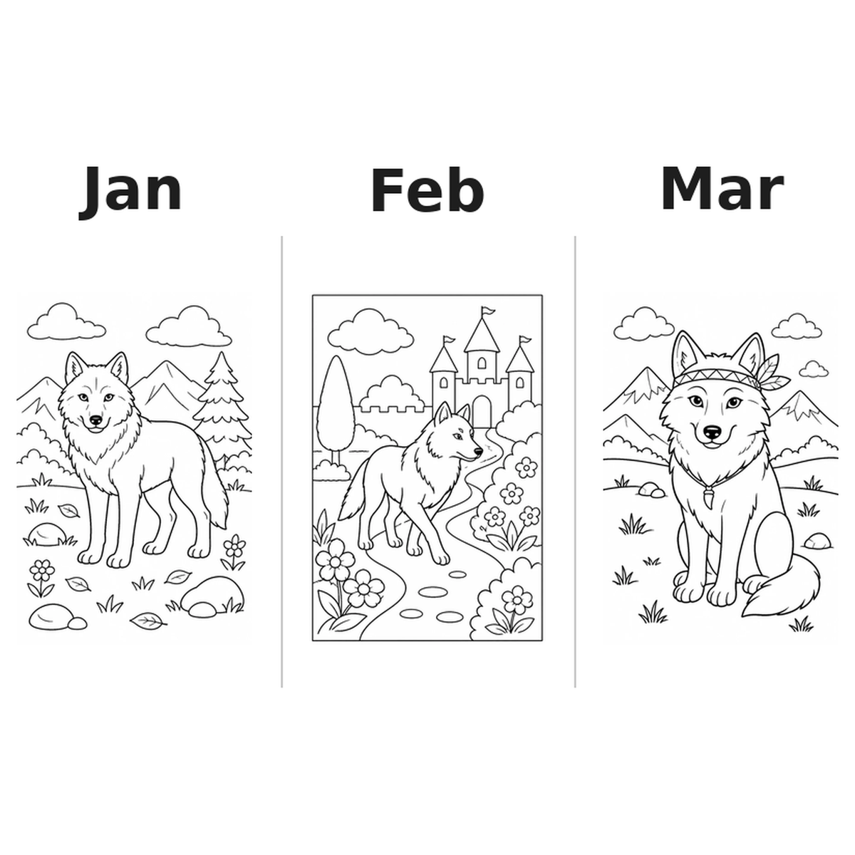 wolves_low Kalender 2027 Motive Ausmalen 1