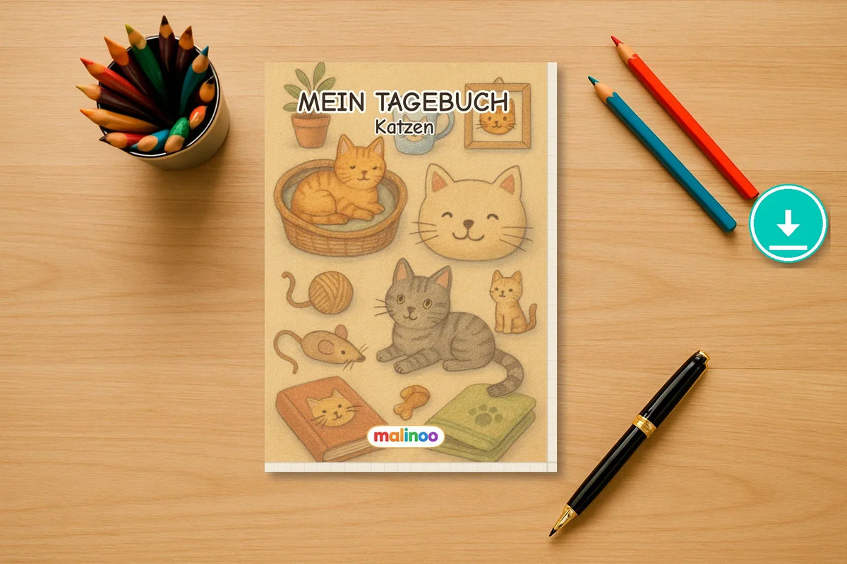 Katzen Download-Set – Malbuch, Tagebuch & Kalender 2027 als PDF – 10 % gespart – Tagebuch als PDF