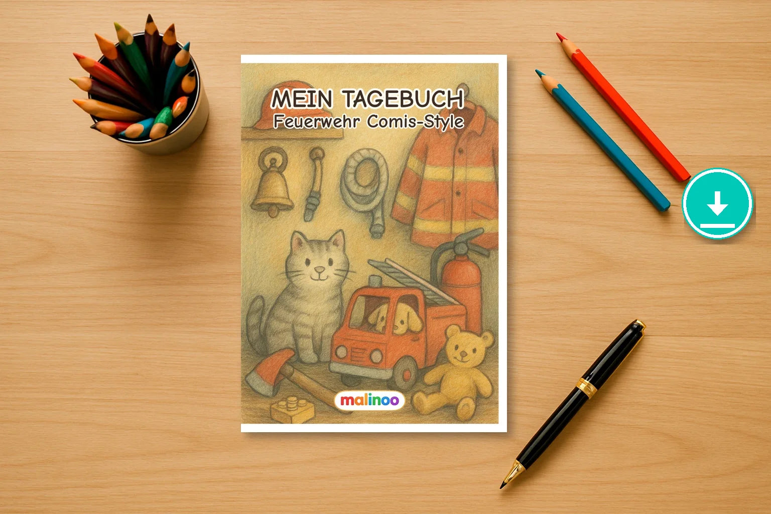 Tagebuch Firefighter Comic Style Activity Low comic style activity 00 mockup digital