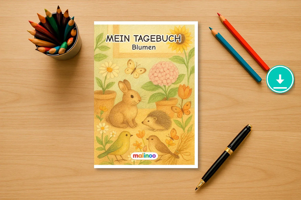 Blumen Download-Set – Malbuch, Rätselbuch & Tagebuch als PDF – 10 % gespart – Tagebuch als PDF